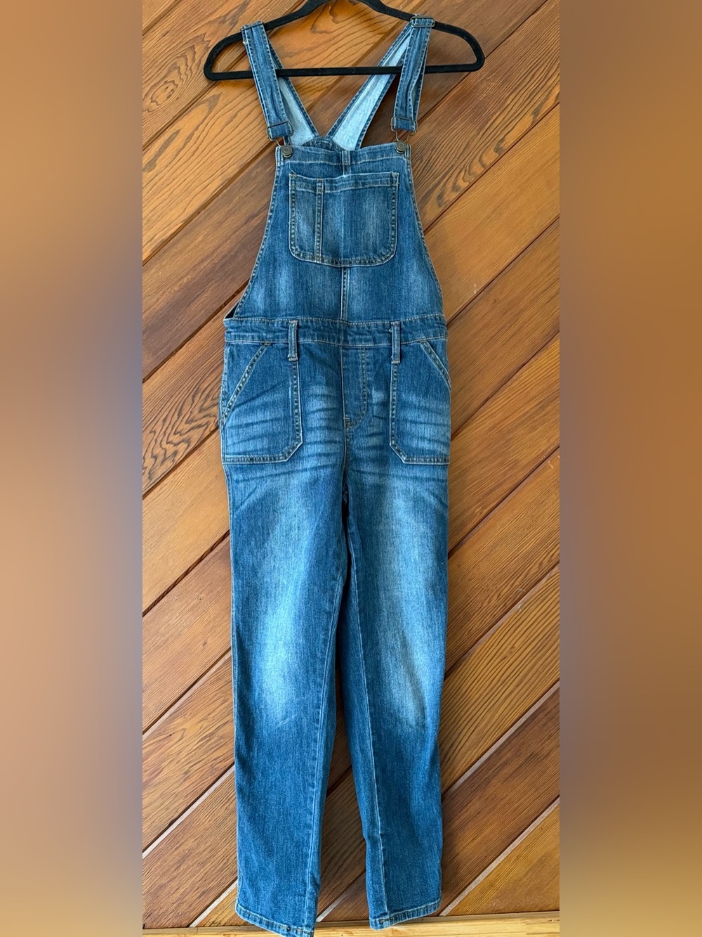 GAP Denim Bib Overalls Medium Wash Straight Leg Side Zip Women's Size Medium